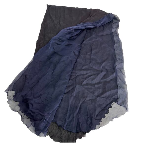 etro Italy 100% silk solid blue black crinkle Ruffle Hem scarf - Picture 2 of 16